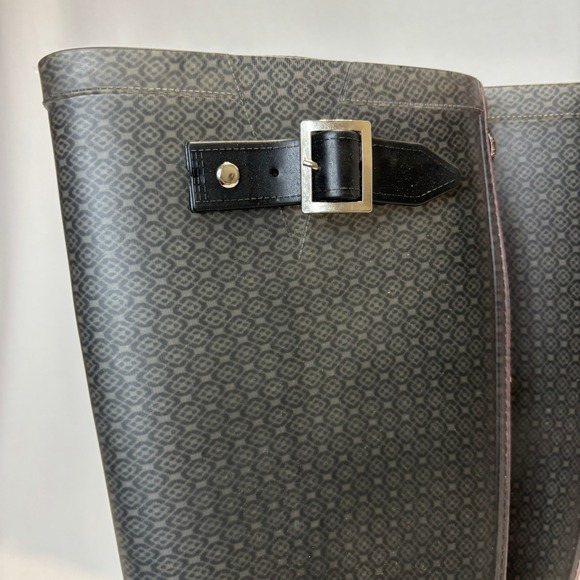 Black Micro-Pattern Knee High Rain Boots Red Zipper Women's EU 39 (US 8.5–9) - Picture 4 of 9